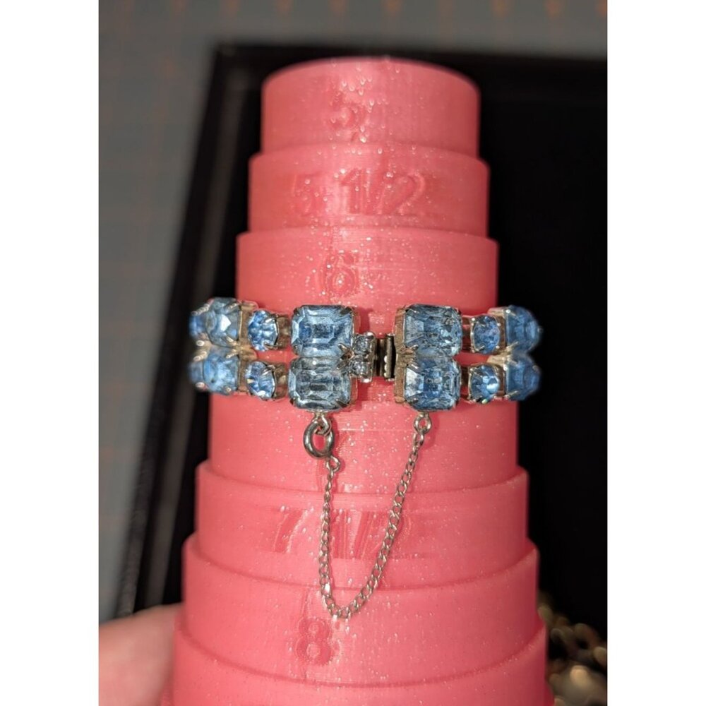 Vintage Silver Tone Blue Crystal Bracelet With Safety Clasp